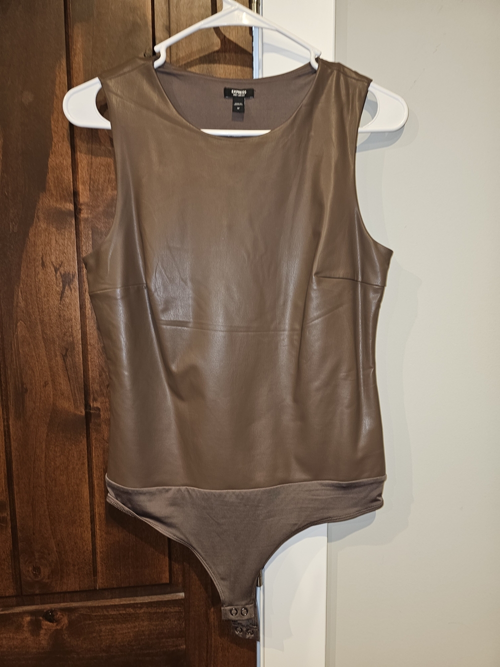 EUC Express Body Contour Brown Faux Leather Sleeveless Bodysuit